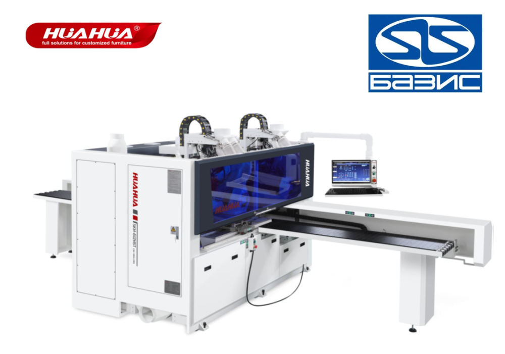 Сверлильно-присадочные станки с ЧПУ HUAHUA SKH-612 (1в+1н). Одна сверлильная голова сверху и одна снизу